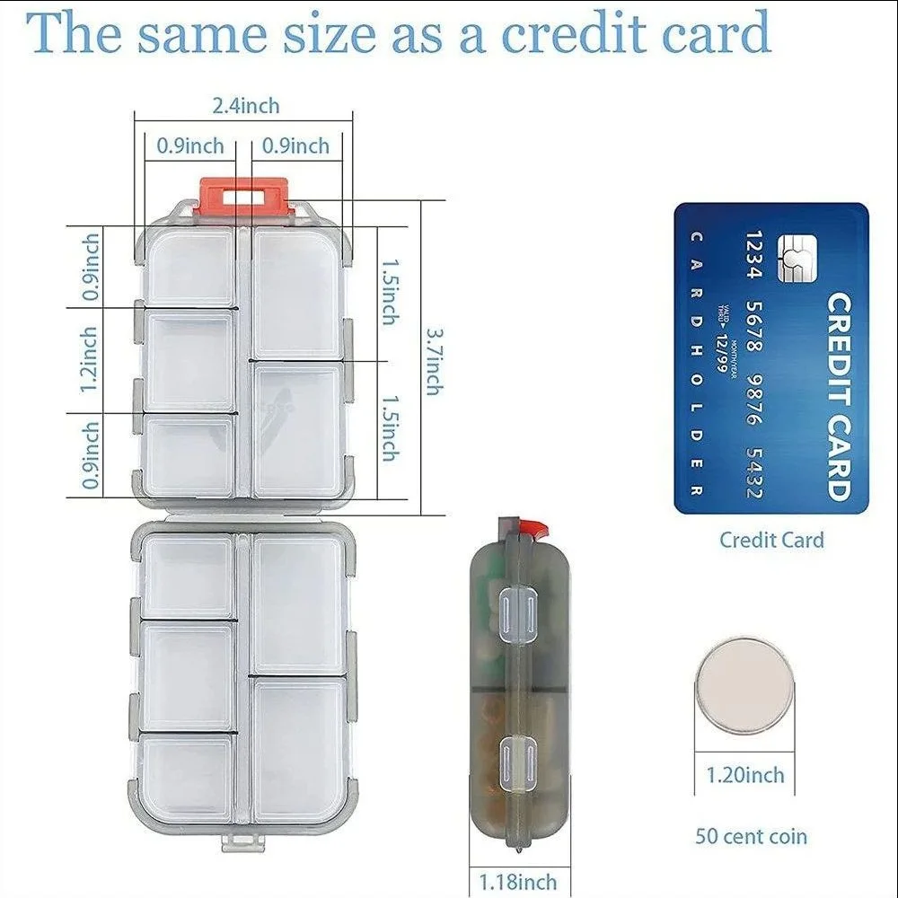MedicareCoverages™ 12-Grid Travel Pill Organizer – Compact Square Daily Vitamin & Medication Container (Blue) - Image 6