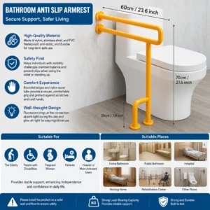 MedicareCoverages™ 661lbs Heavy-Duty Bathroom Grab Bar – Heavy Duty Toilet Safety Rail with Anti-Slip Grip & Fluorescent Glow Ring